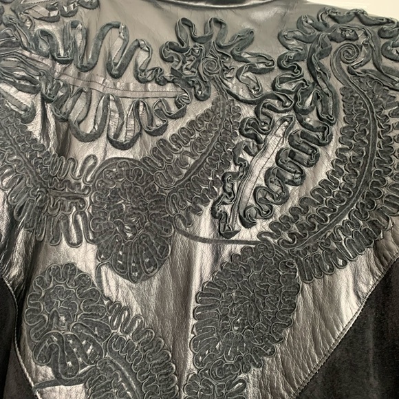 Vintage Black Suede and Leather Full Length Coat Leather Ribbon Detail - Picture 6 of 14